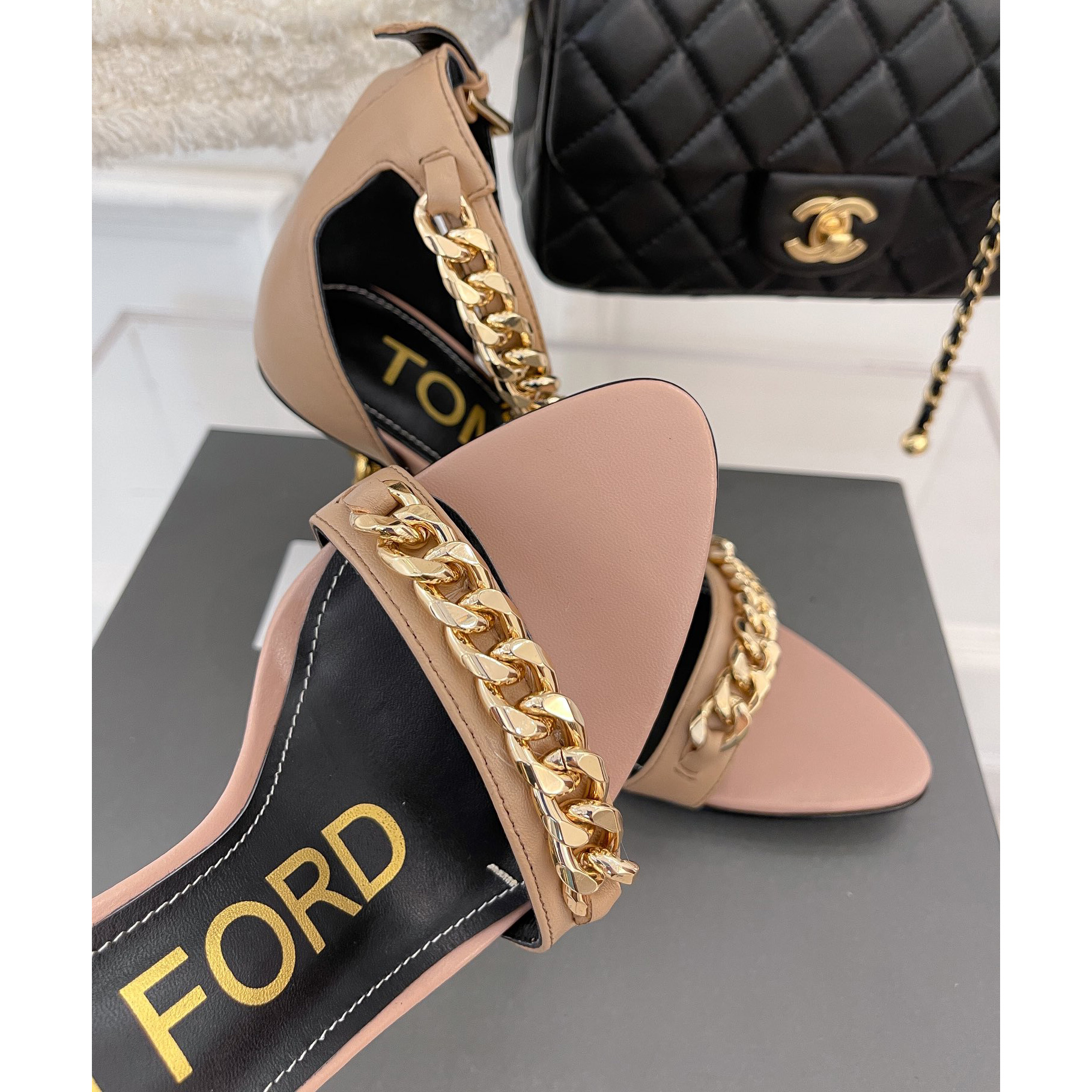 Tom Ford Chain-Trimmed Leather Sandals With Heel Height Of 10.5cm - EUR FASHION