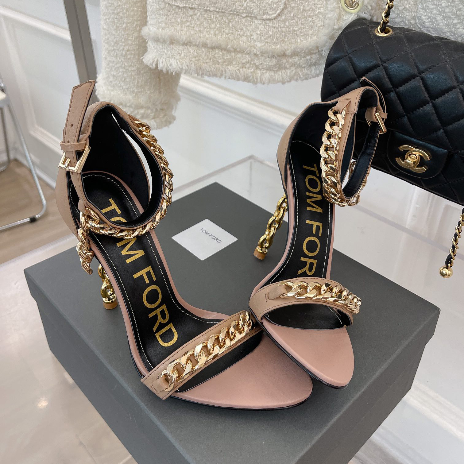 Tom Ford Chain-Trimmed Leather Sandals With Heel Height Of 10.5cm - EUR FASHION