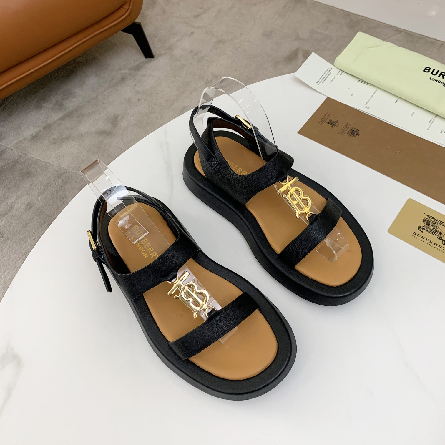 Burberry Monogram Motif Leather Sandals - EUR FASHION