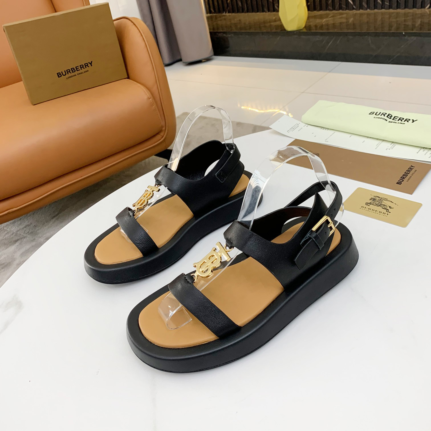 Burberry Monogram Motif Leather Sandals - EUR FASHION