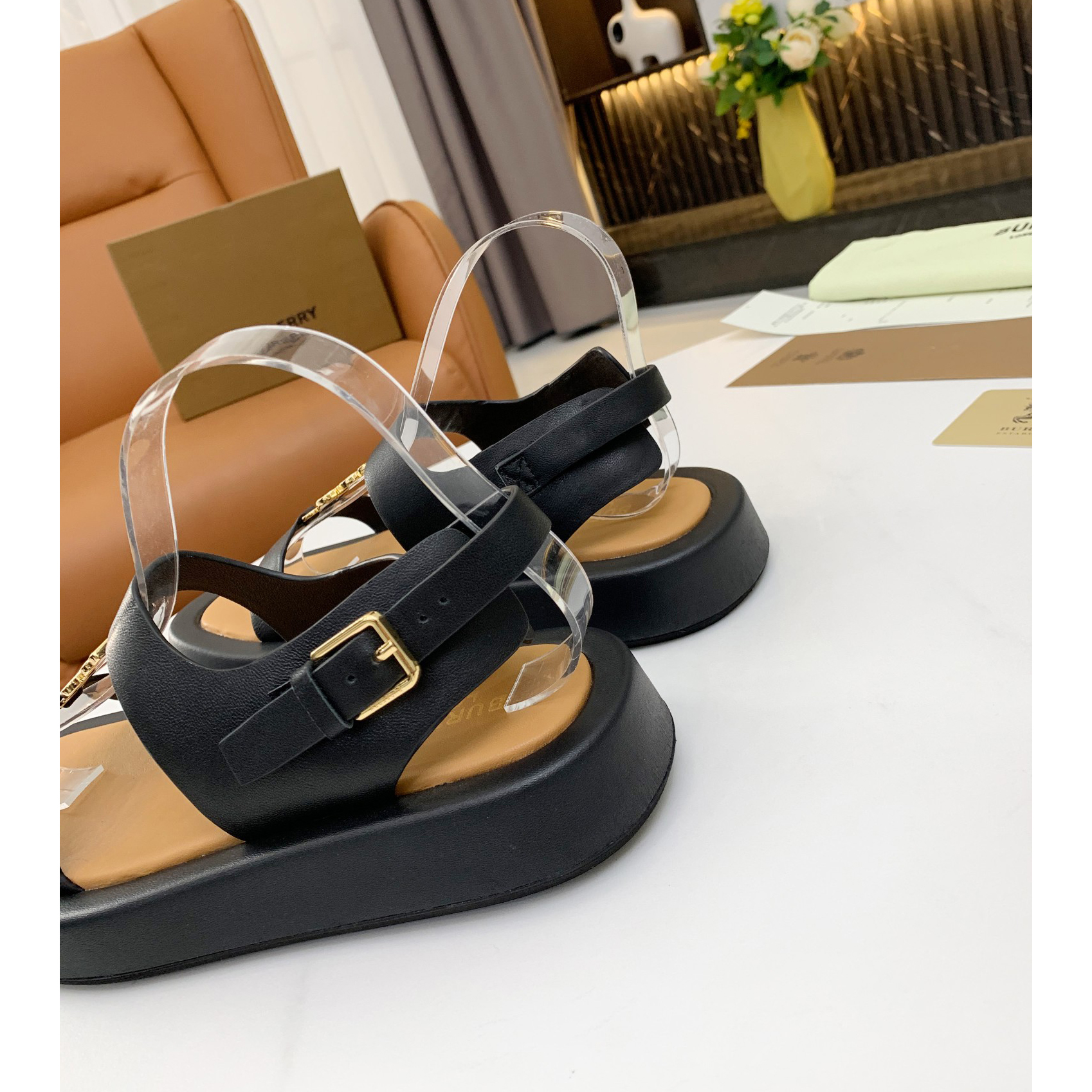 Burberry Monogram Motif Leather Sandals - EUR FASHION