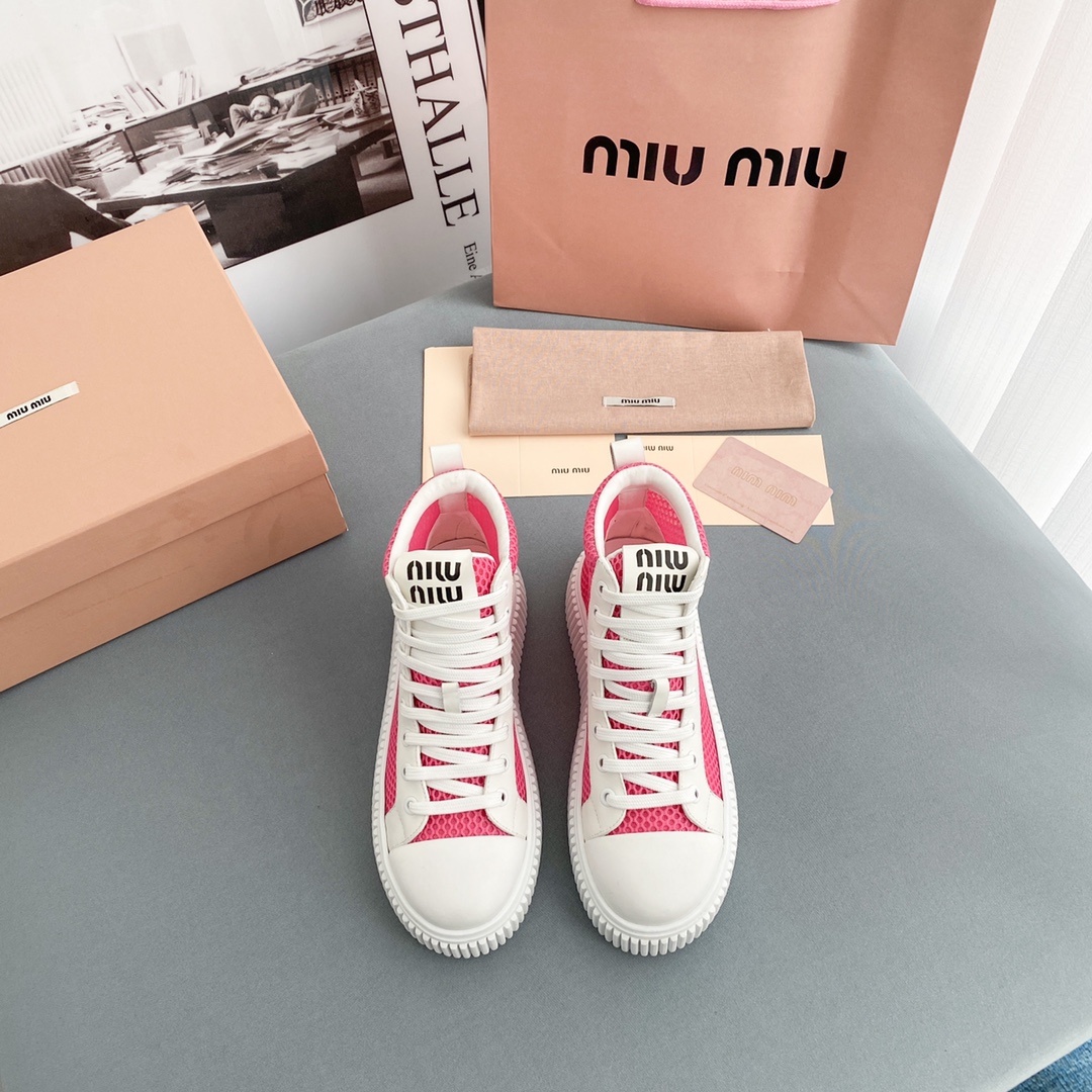 Miu Miu Mesh Flatform High-Top Sneakers - EUR FASHION