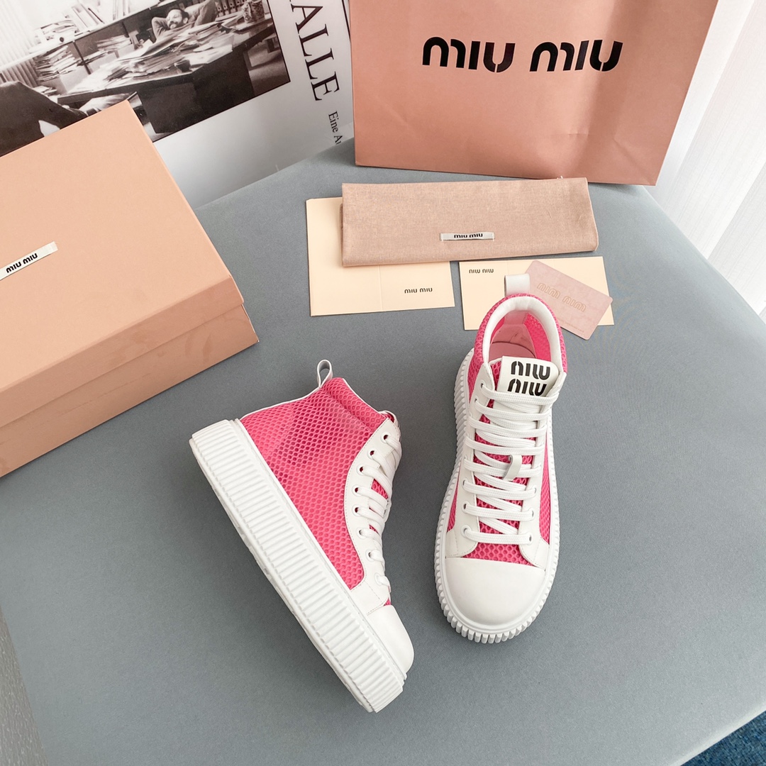 Miu Miu Mesh Flatform High-Top Sneakers - EUR FASHION