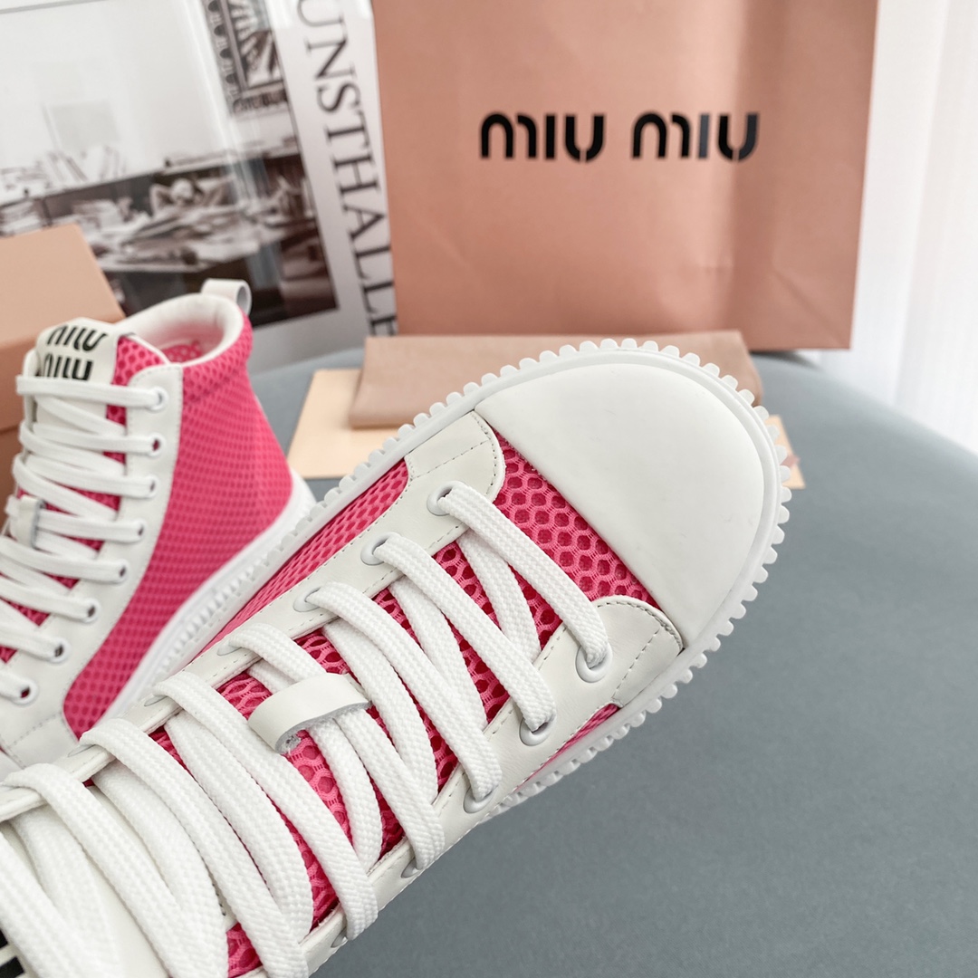 Miu Miu Mesh Flatform High-Top Sneakers - EUR FASHION