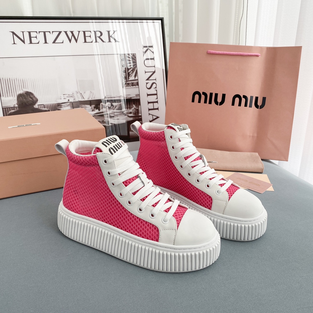 Miu Miu Mesh Flatform High-Top Sneakers - EUR FASHION