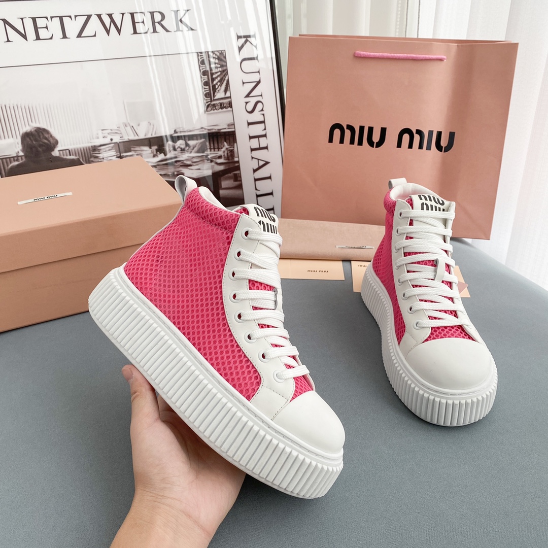 Miu Miu Mesh Flatform High-Top Sneakers - EUR FASHION