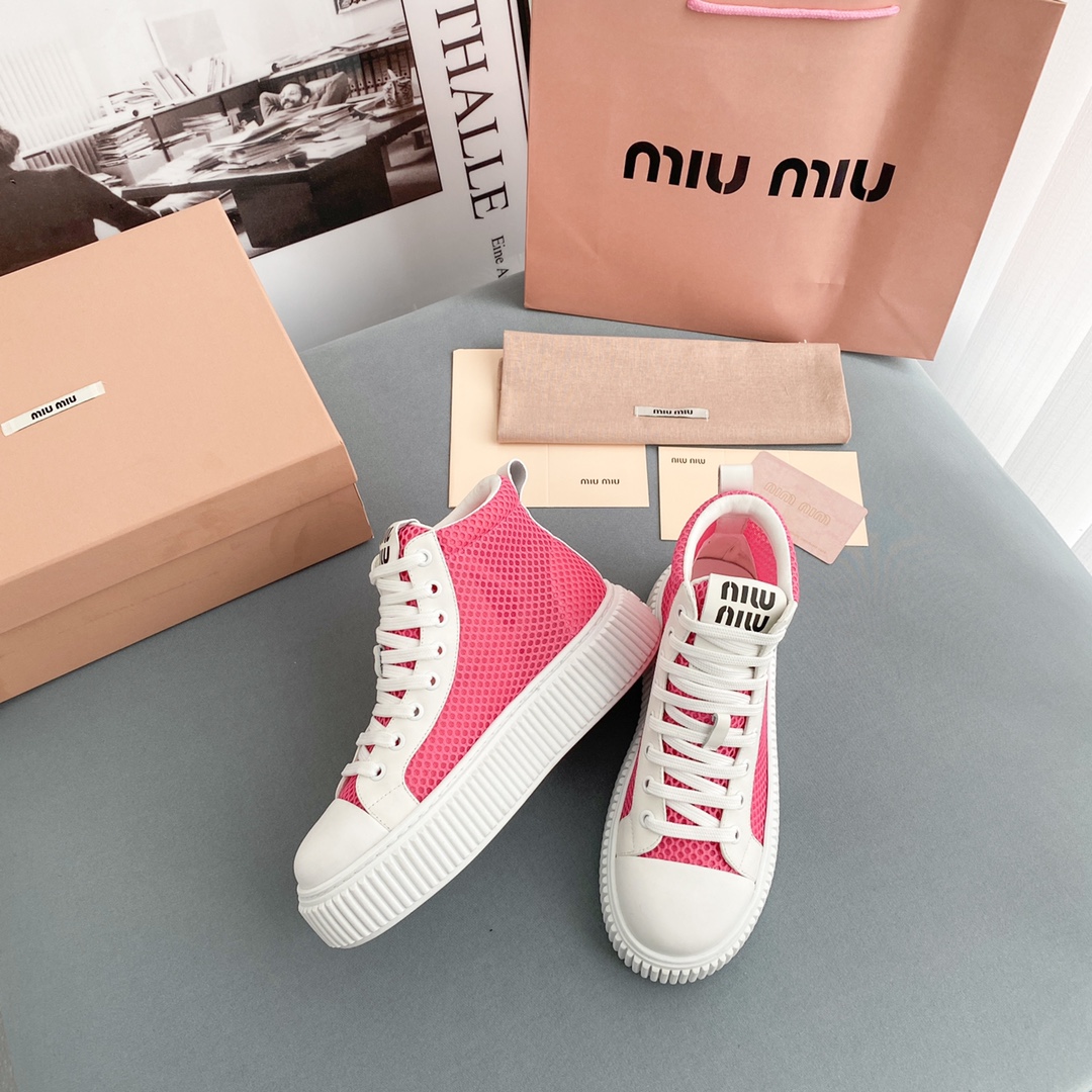 Miu Miu Mesh Flatform High-Top Sneakers - EUR FASHION