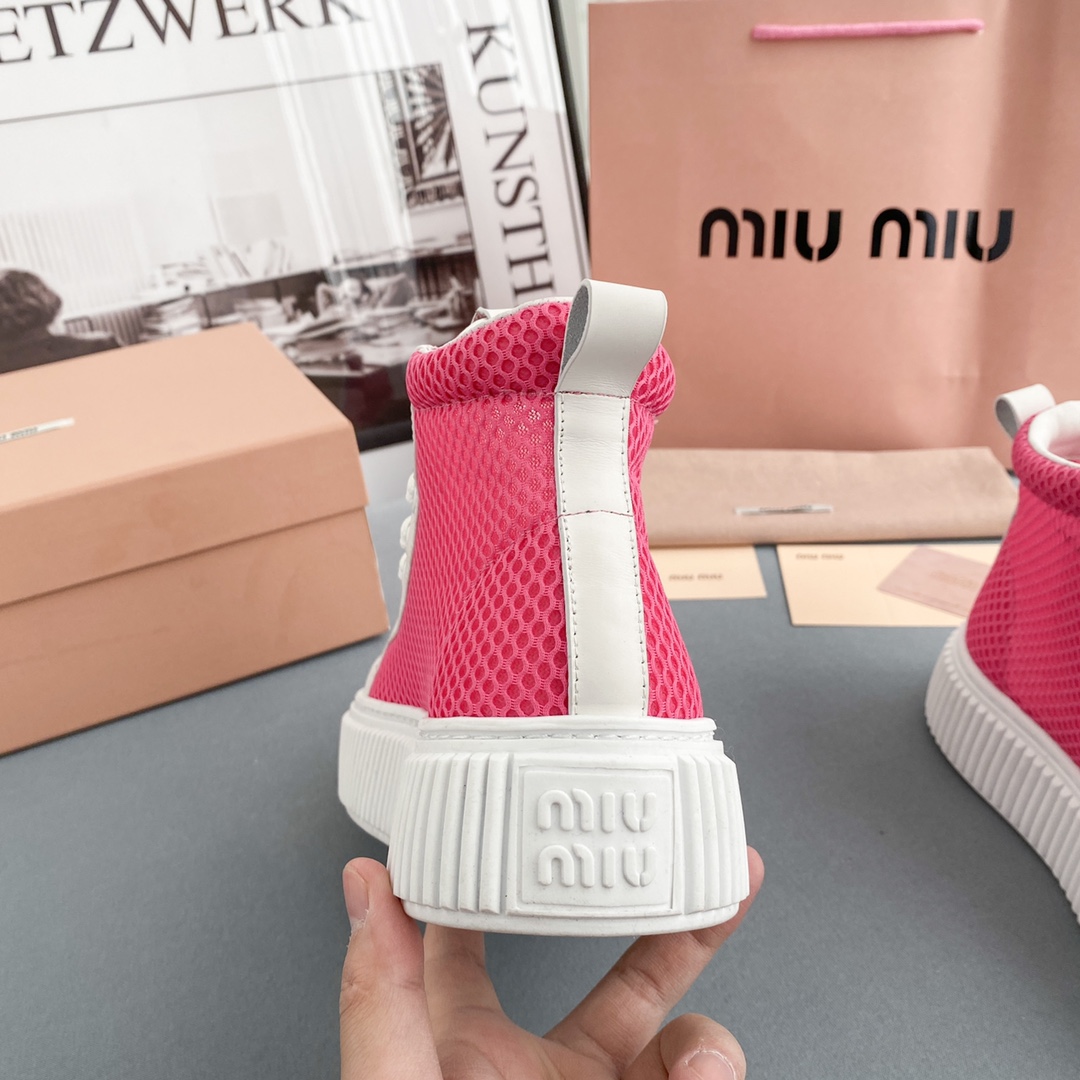 Miu Miu Mesh Flatform High-Top Sneakers - EUR FASHION