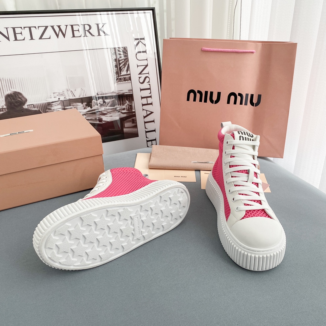 Miu Miu Mesh Flatform High-Top Sneakers - EUR FASHION