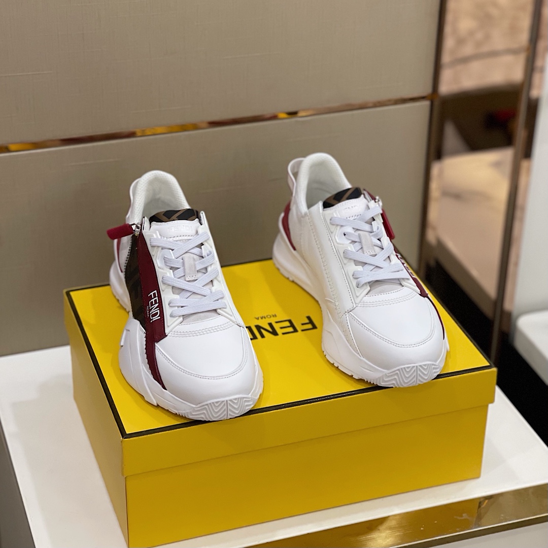 Fendi Flow White Leather Sneakers - EUR FASHION