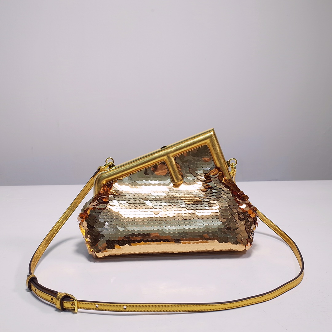 Fendi Gold-Coloured Leather And Sequinned Bag   (26-18-9.5cm)   8BP129  - EUR FASHION