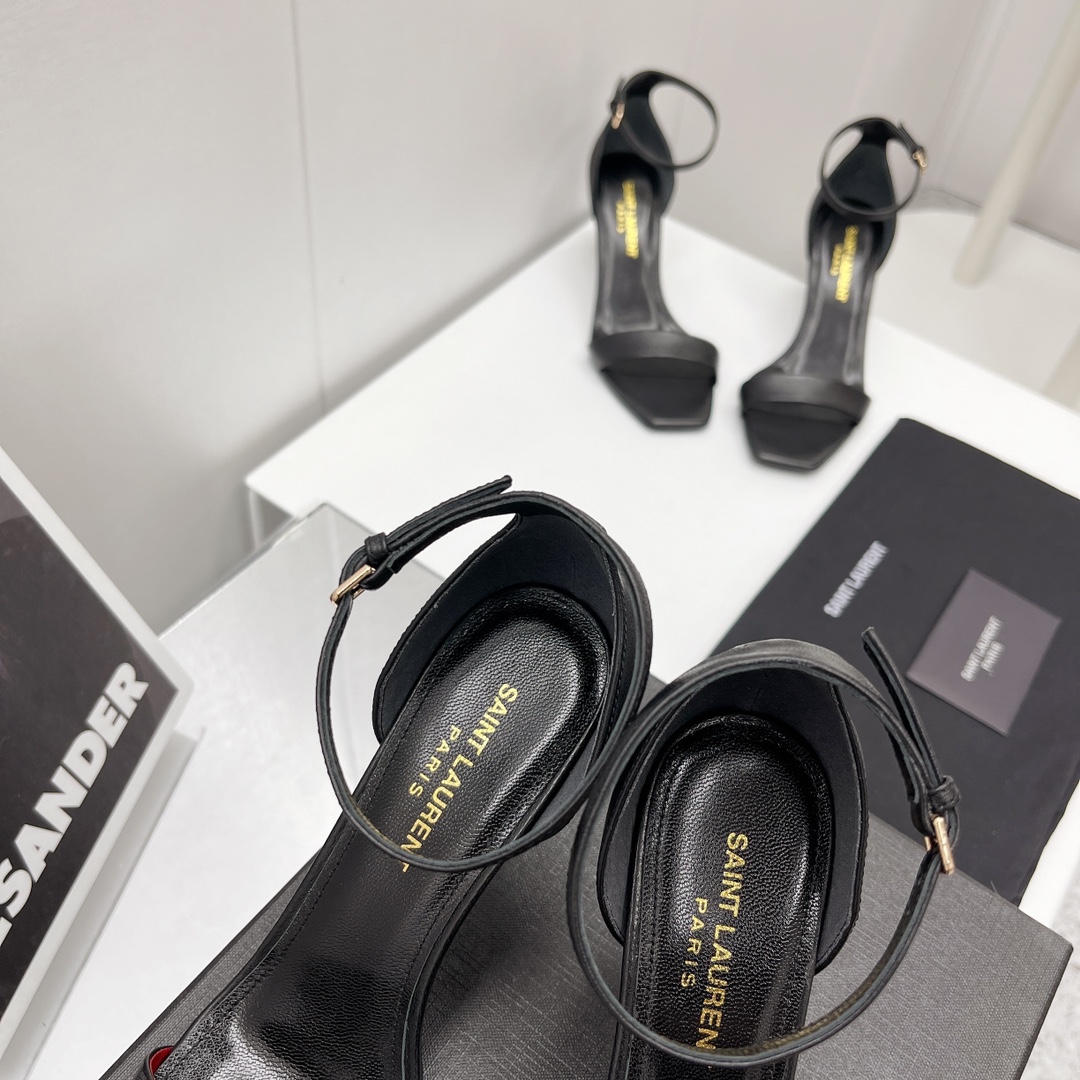 Saint Laurent Amber Sandals In Leather   —  Heel height：85mm - EUR FASHION