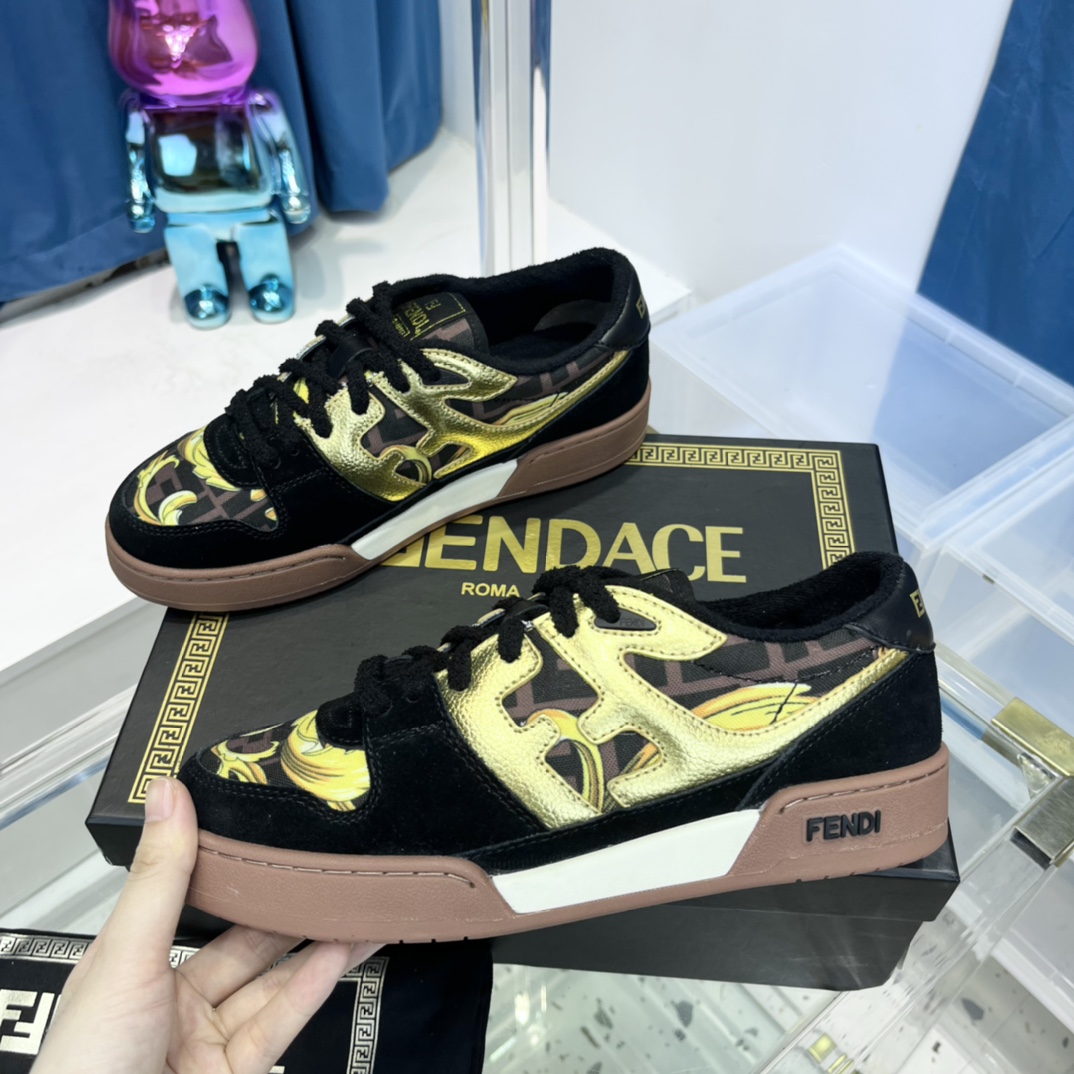 Fendi Match Fendace Black  Suede Low-Tops Sneaker - EUR FASHION