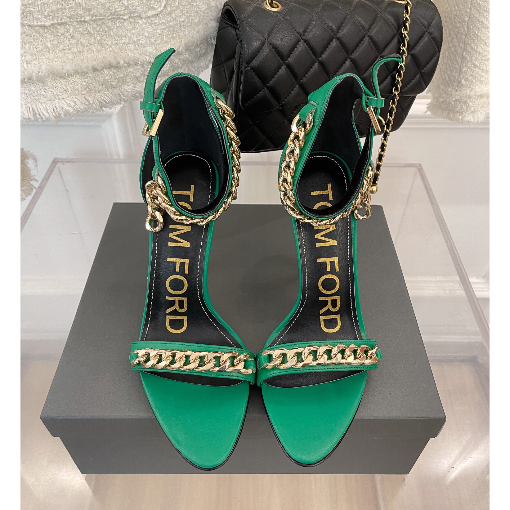 Tom Ford Chain-Trimmed Leather Sandals With Heel Height Of 10.5cm - EUR FASHION