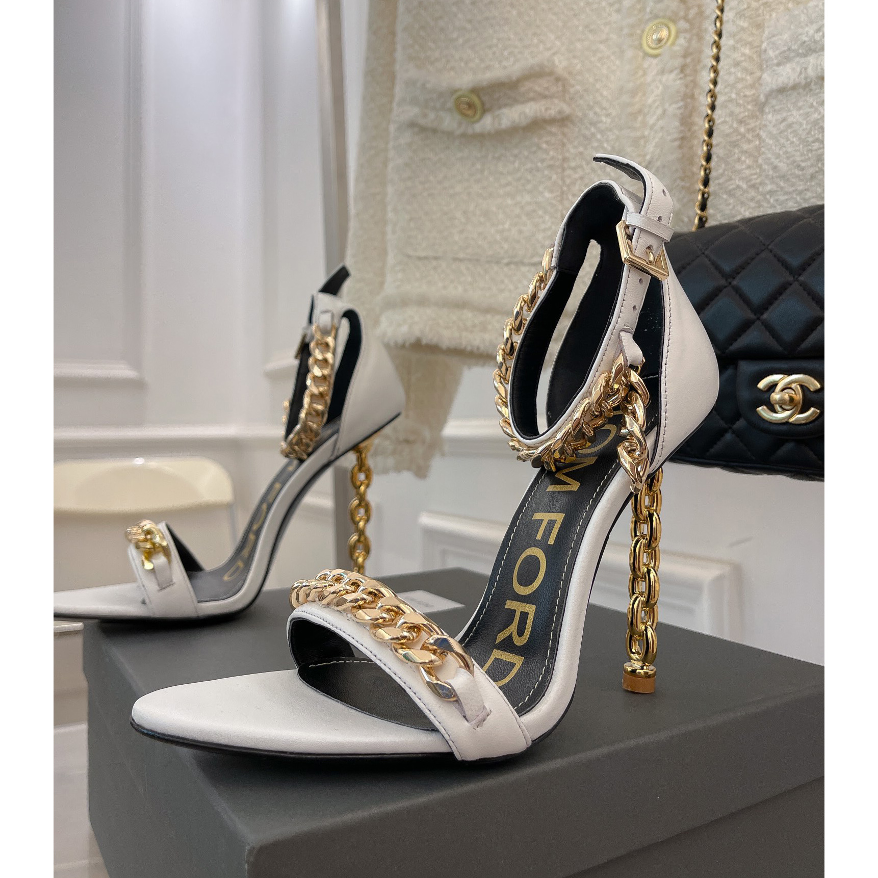 Tom Ford Chain-Trimmed Leather Sandals With Heel Height Of 10.5cm - EUR FASHION