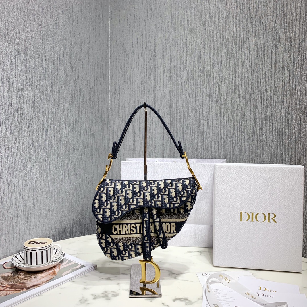 Dior Blue Dior Oblique Jacquard Saddle Bag(25.5-20.5-7cm) - EUR FASHION