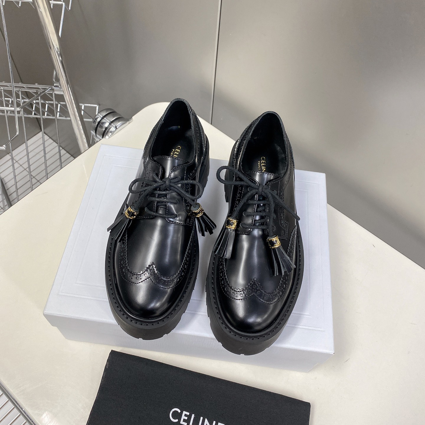 Celine Bulky Brogue Derby In Polished Bull - EUR FASHION