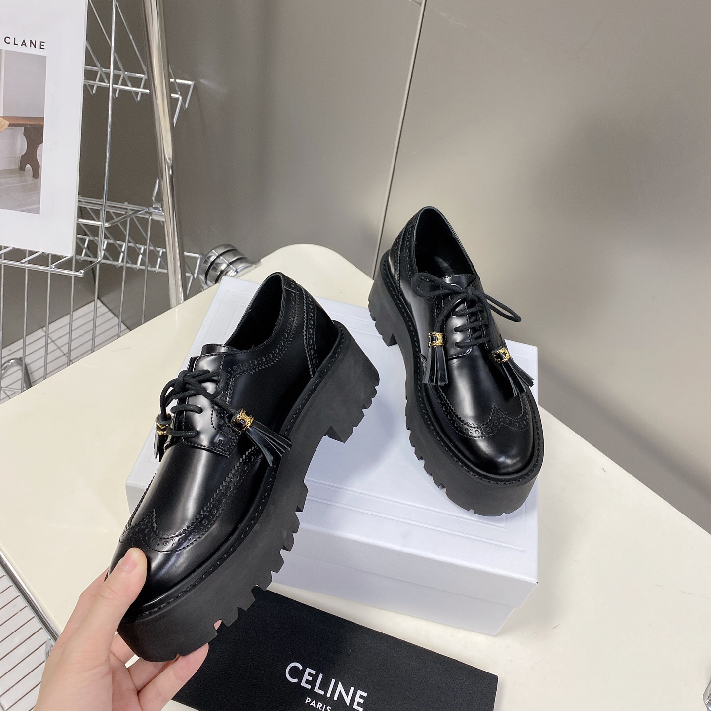 Celine Bulky Brogue Derby In Polished Bull - EUR FASHION