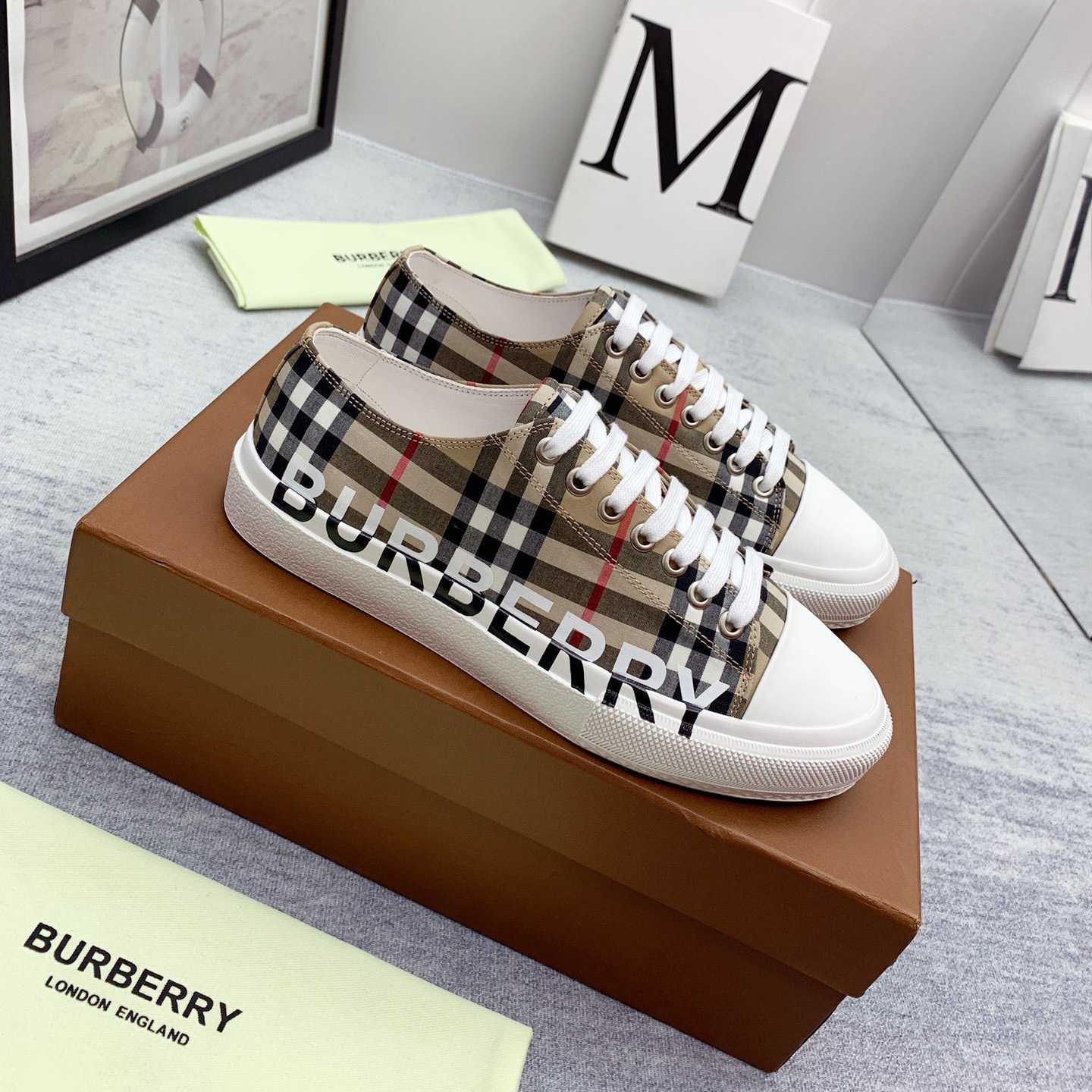 Burberry Logo Print Vintage Check Cotton Sneakers - EUR FASHION