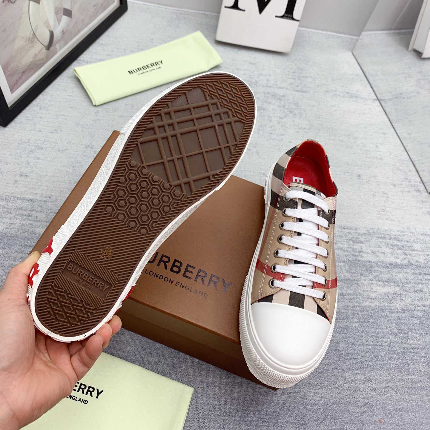 Burberry Check Cotton Sneakers - EUR FASHION