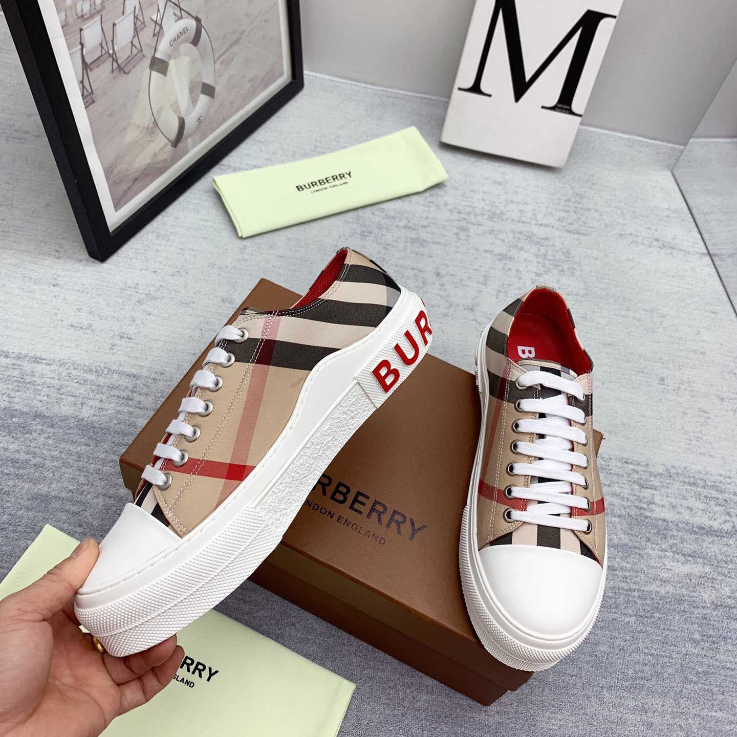 Burberry Check Cotton Sneakers - EUR FASHION