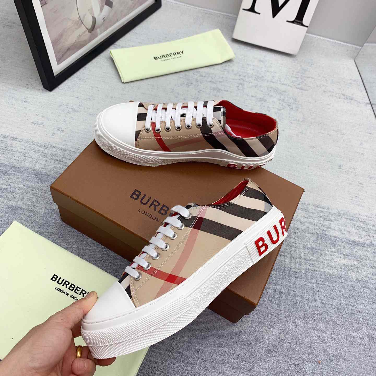 Burberry Check Cotton Sneakers - EUR FASHION