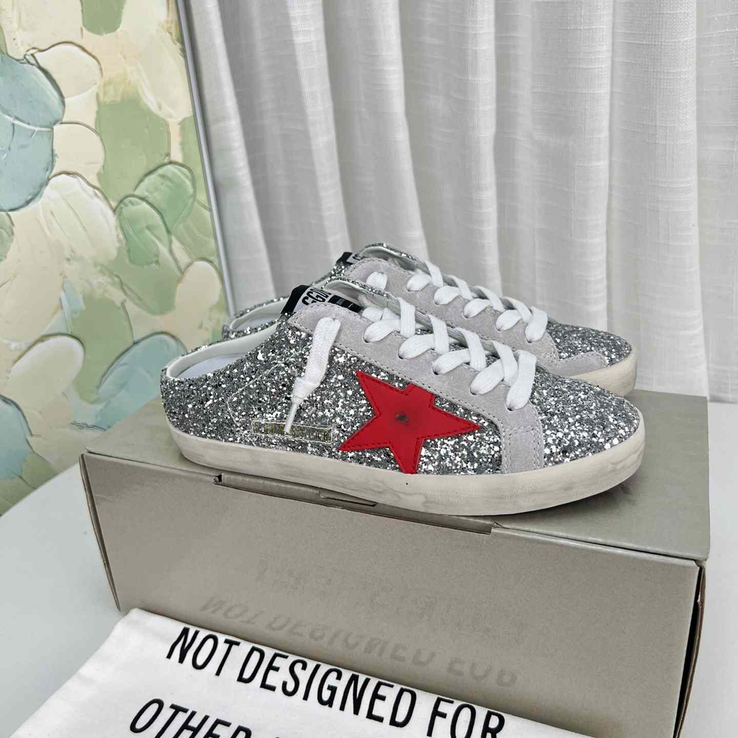 Golden Goose Super-Star Sabots In Silver Glitter With Red Leather Star - EUR FASHION