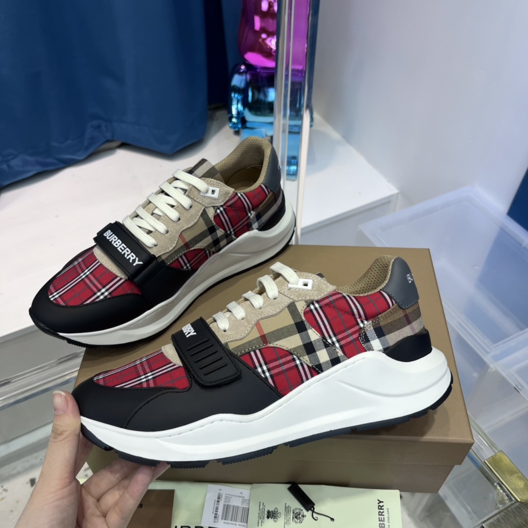 Burberry Leather And Vintage Check Cotton Sneakers - EUR FASHION