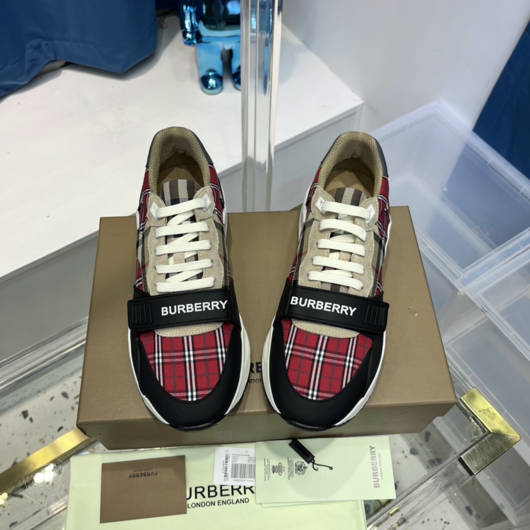 Burberry Leather And Vintage Check Cotton Sneakers - EUR FASHION