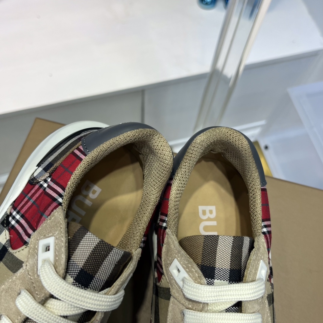 Burberry Leather And Vintage Check Cotton Sneakers - EUR FASHION