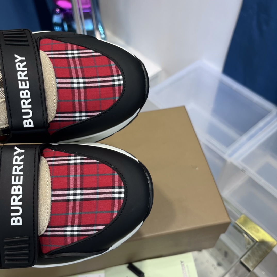 Burberry Leather And Vintage Check Cotton Sneakers - EUR FASHION