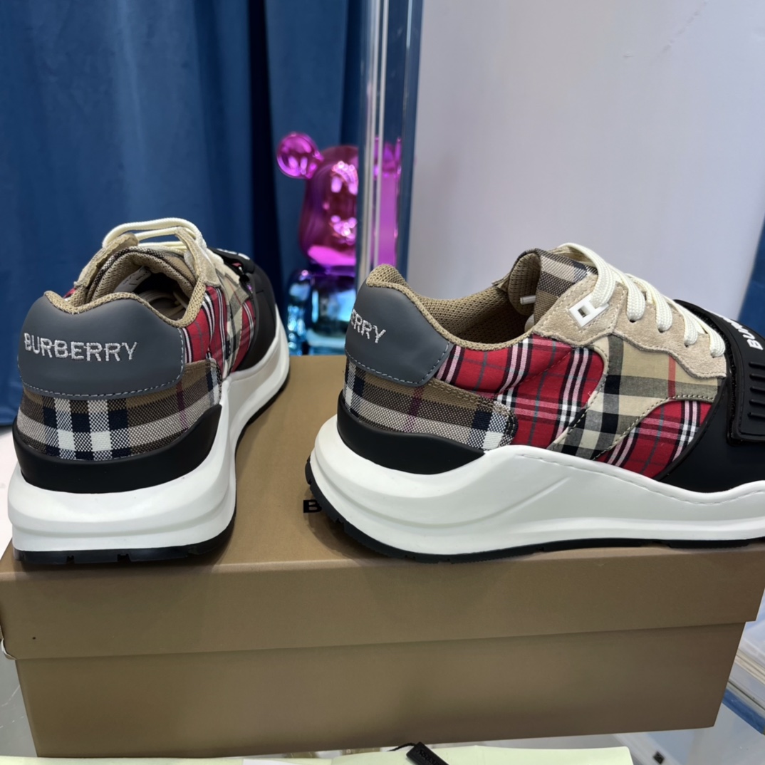 Burberry Leather And Vintage Check Cotton Sneakers - EUR FASHION