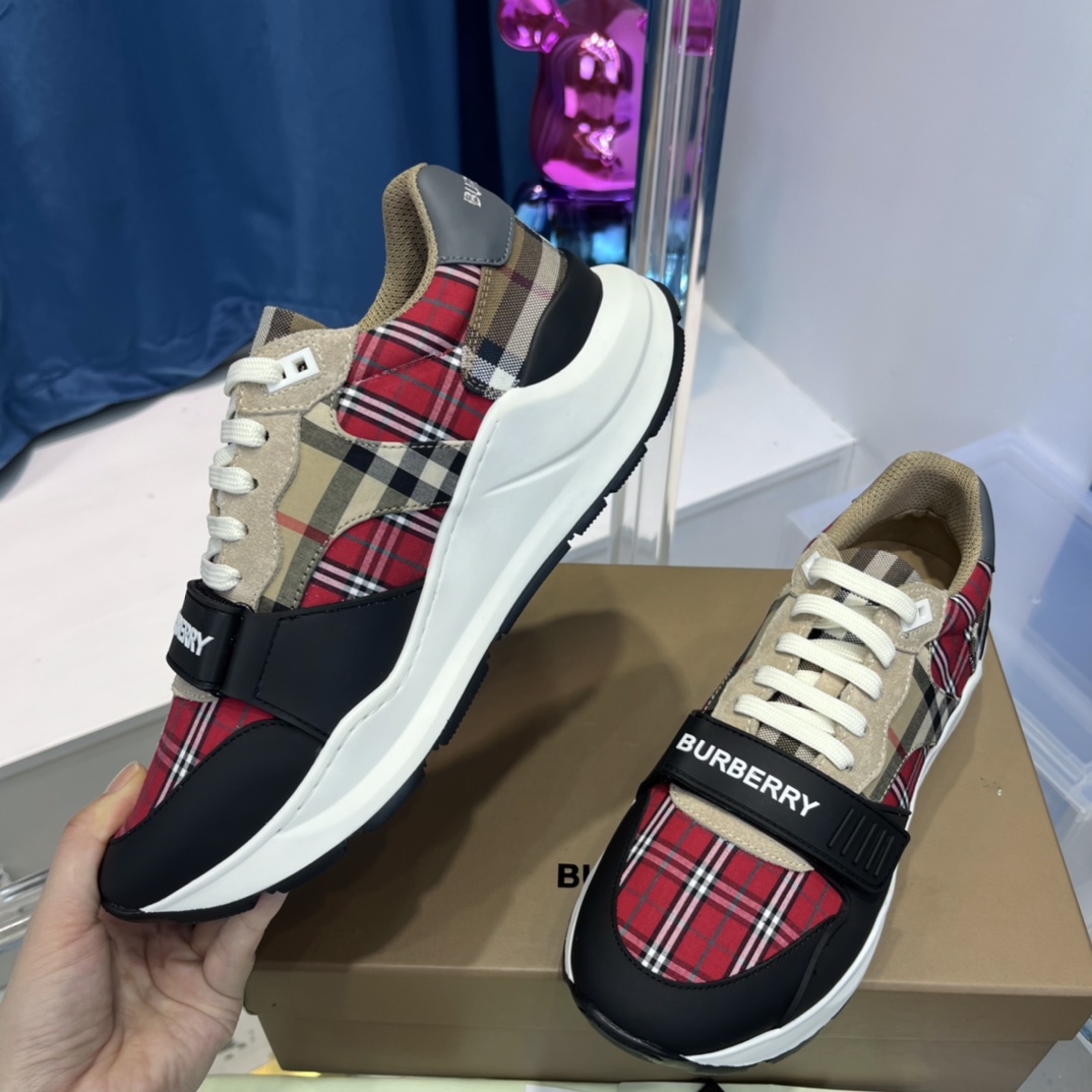 Burberry Leather And Vintage Check Cotton Sneakers - EUR FASHION