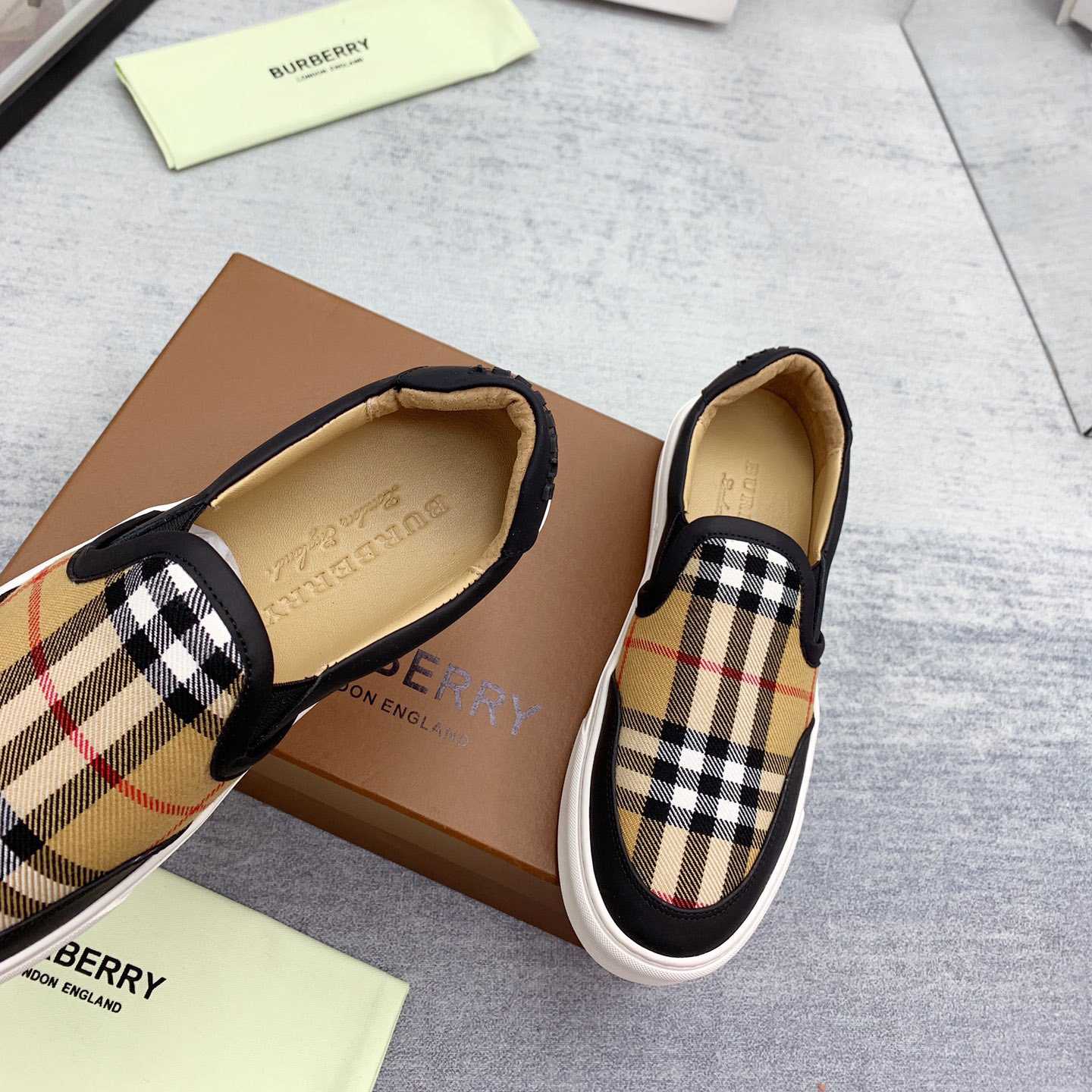 Burberry Leather And Vintage Check Slip-On Sneakers - EUR FASHION