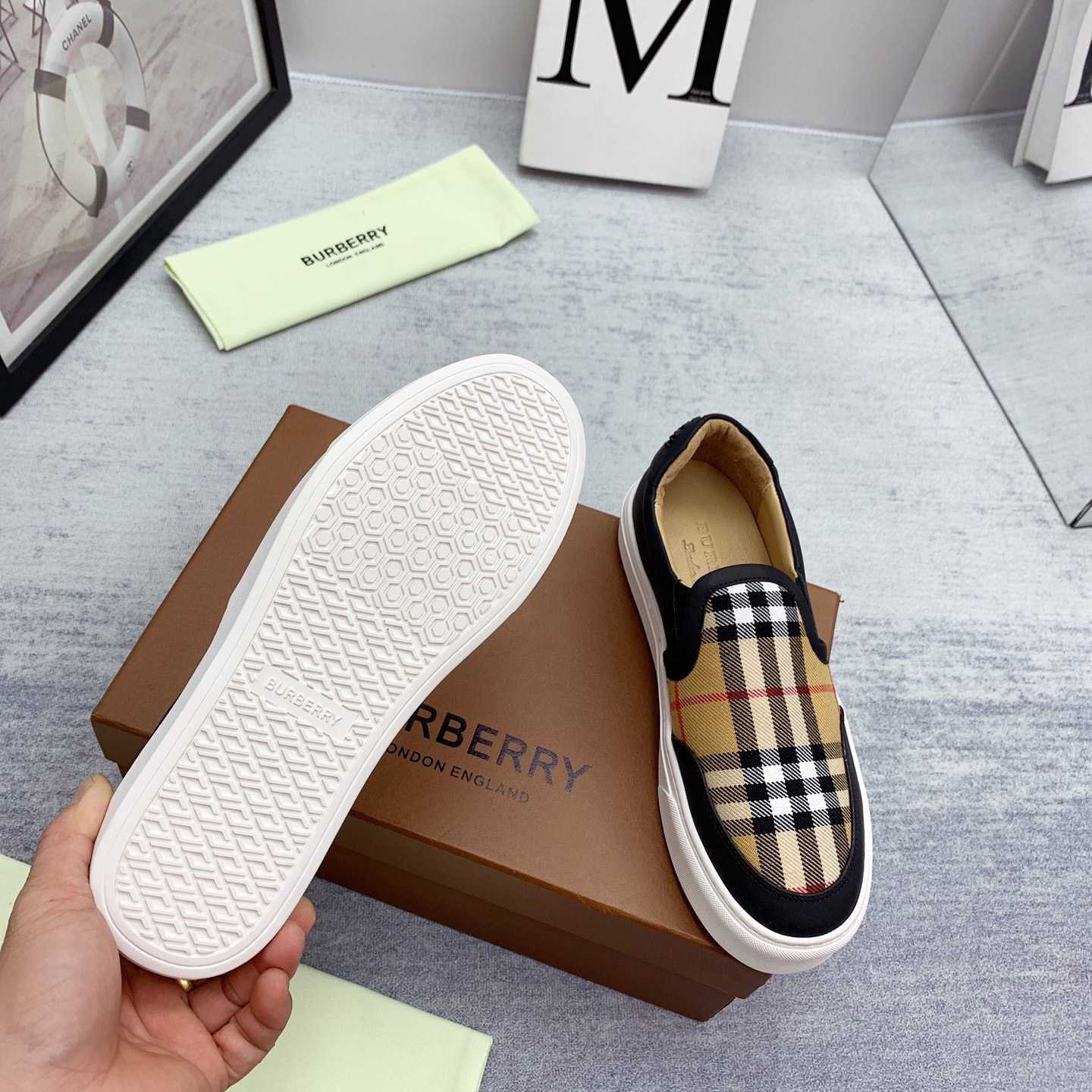 Burberry Leather And Vintage Check Slip-On Sneakers - EUR FASHION