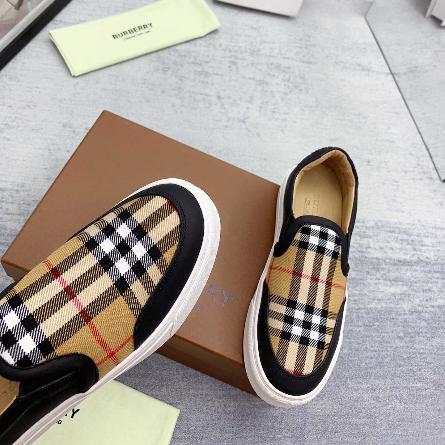 Burberry Leather And Vintage Check Slip-On Sneakers - EUR FASHION