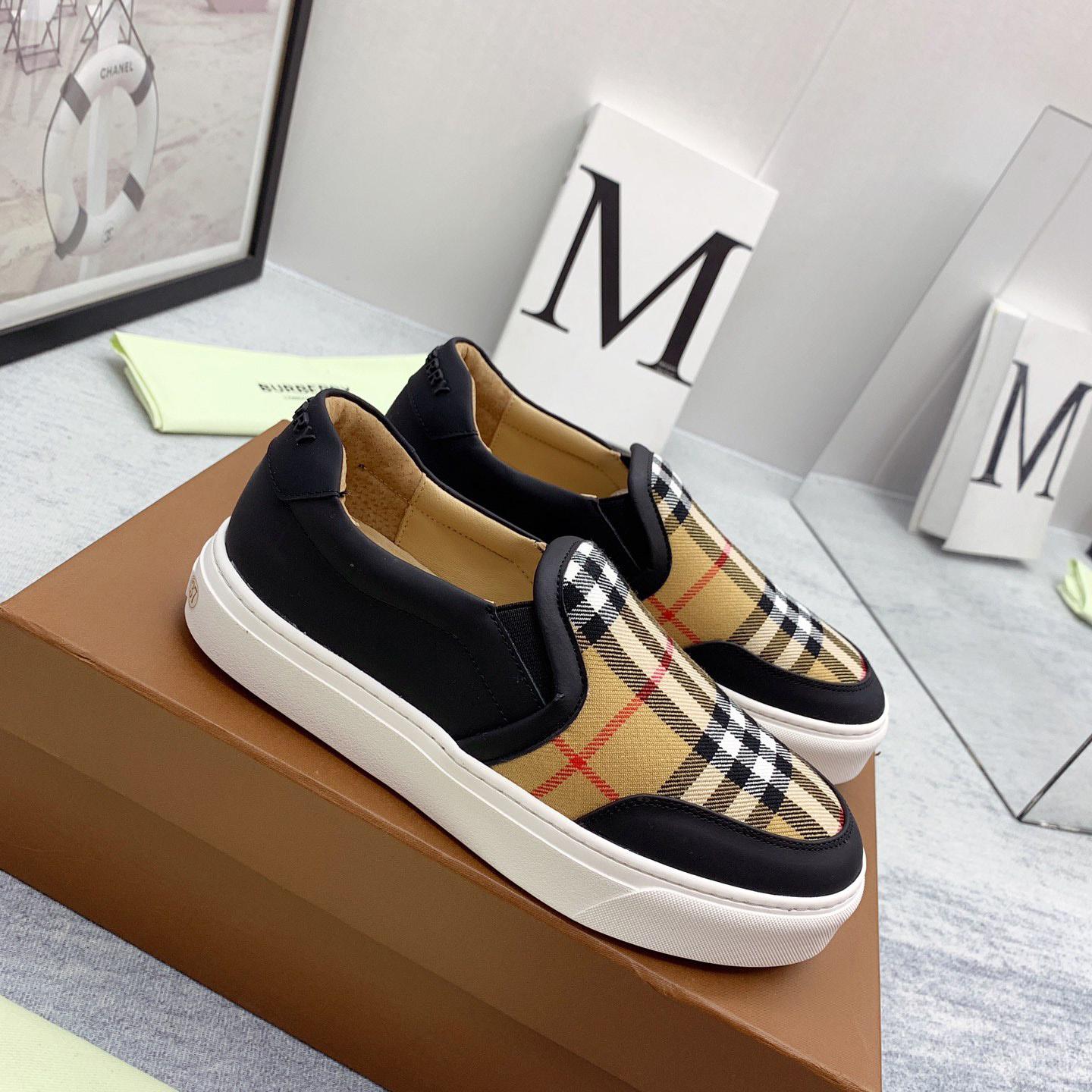 Burberry Leather And Vintage Check Slip-On Sneakers - EUR FASHION