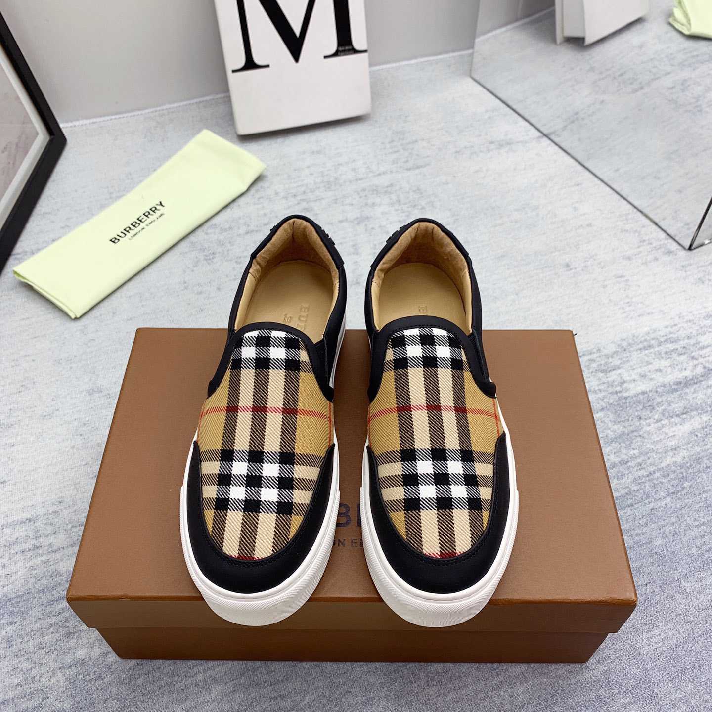 Burberry Leather And Vintage Check Slip-On Sneakers - EUR FASHION