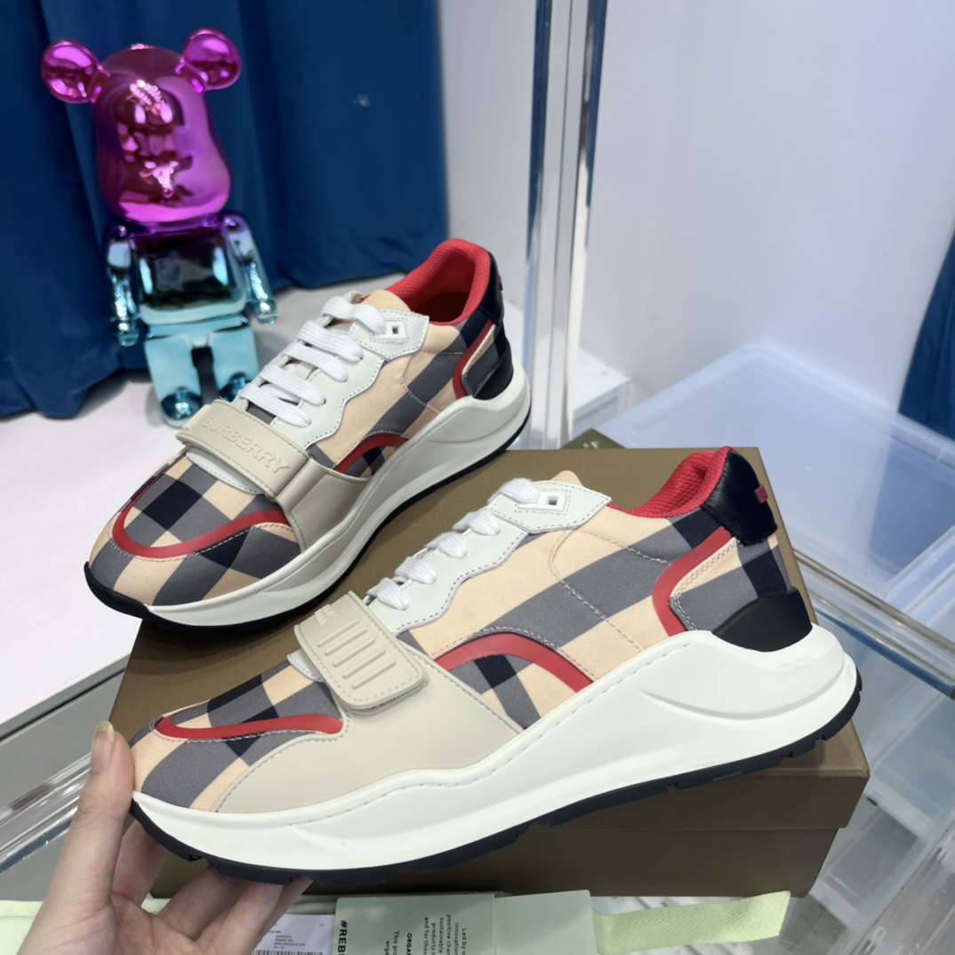 Burberry Check Nylon And Leather Sneakers - EUR FASHION