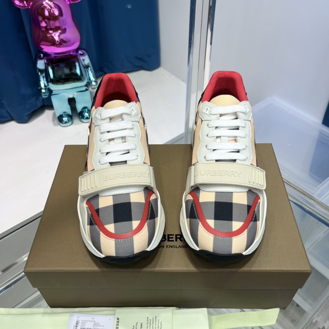 Burberry Check Nylon And Leather Sneakers - EUR FASHION