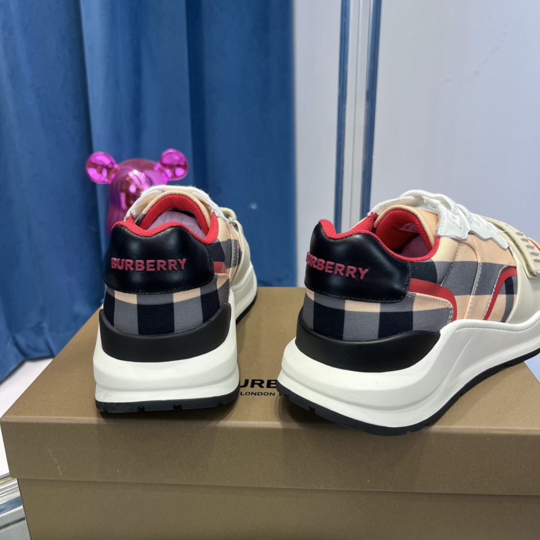 Burberry Check Nylon And Leather Sneakers - EUR FASHION