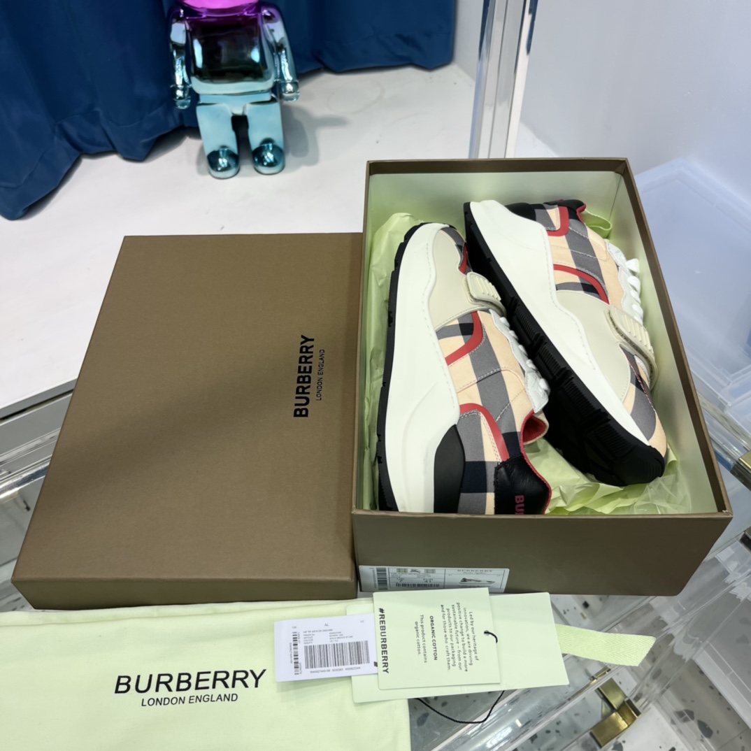 Burberry Check Nylon And Leather Sneakers - EUR FASHION