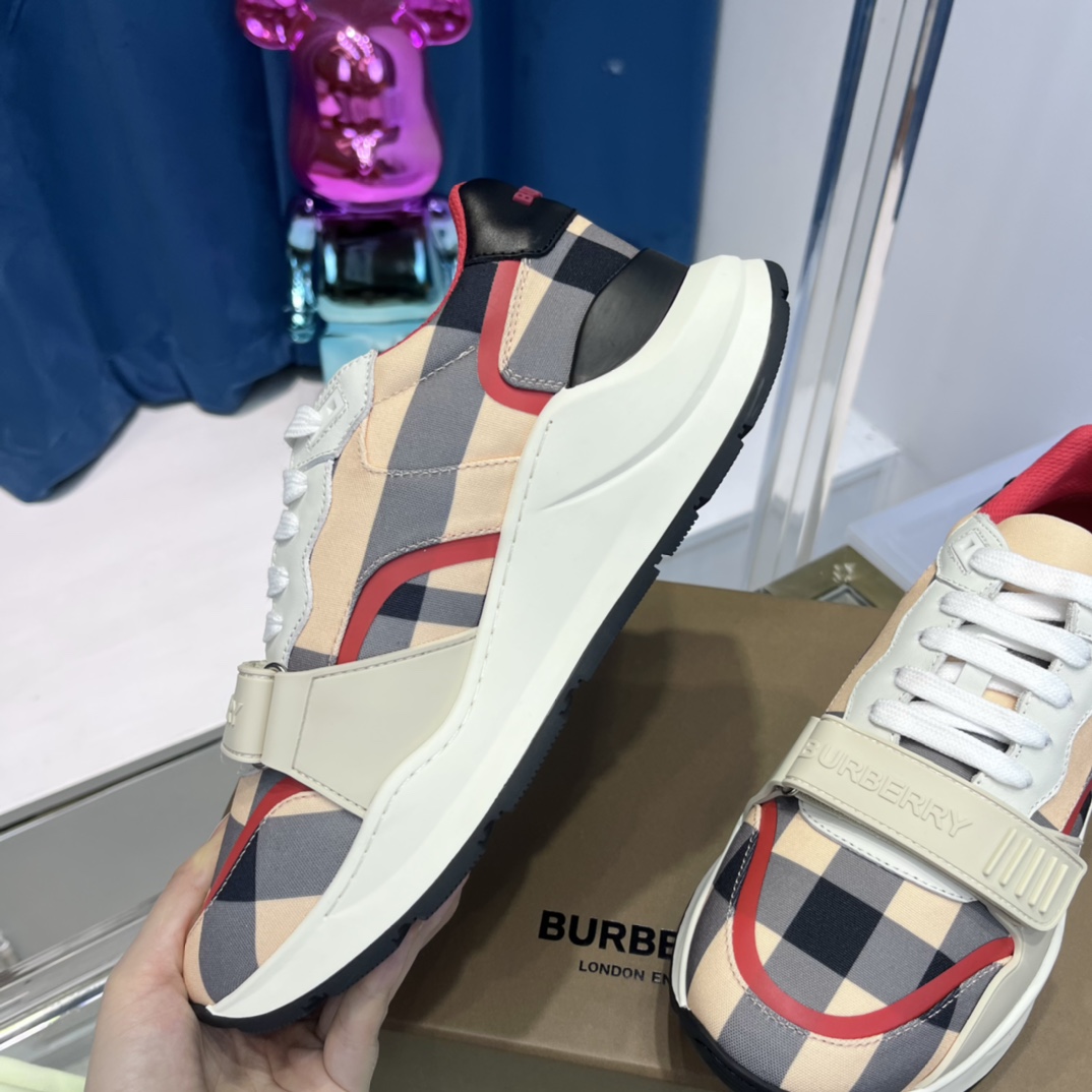 Burberry Check Nylon And Leather Sneakers - EUR FASHION