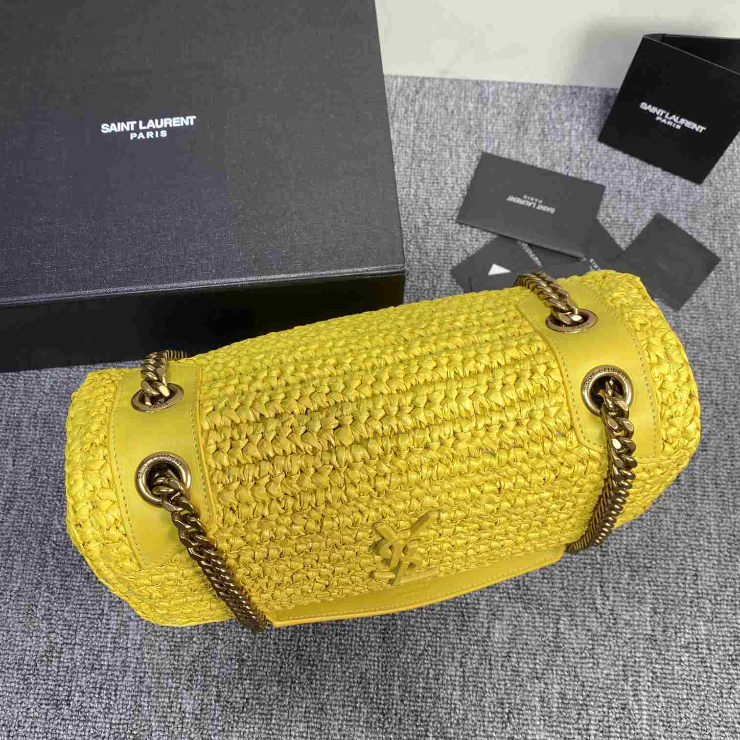 Saint Laurent Niki Medium Chain Bag In Raffia And Leather(28-22-9cm) - EUR FASHION