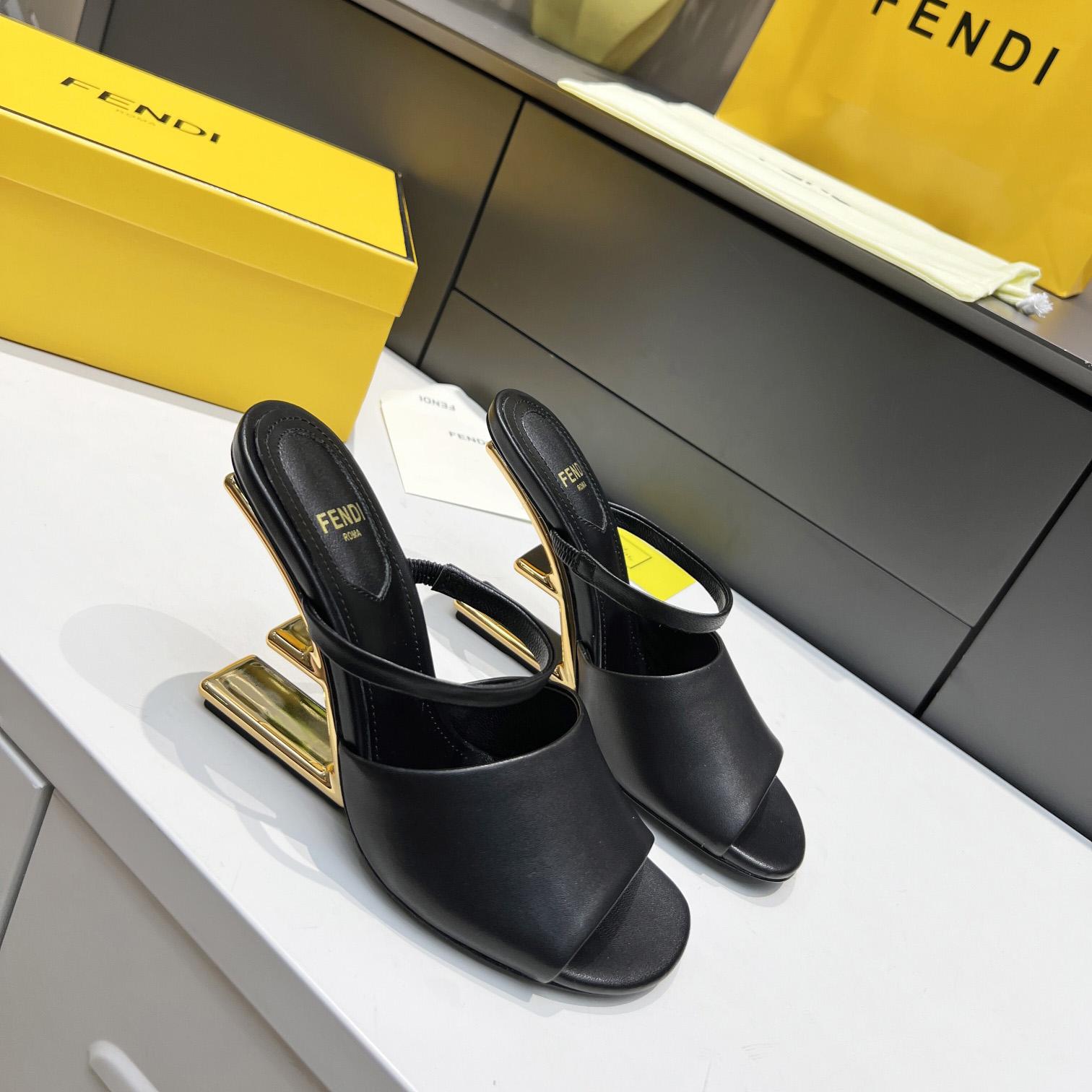 Fendi First Black Leather High-Heeled Sandals - EUR FASHION