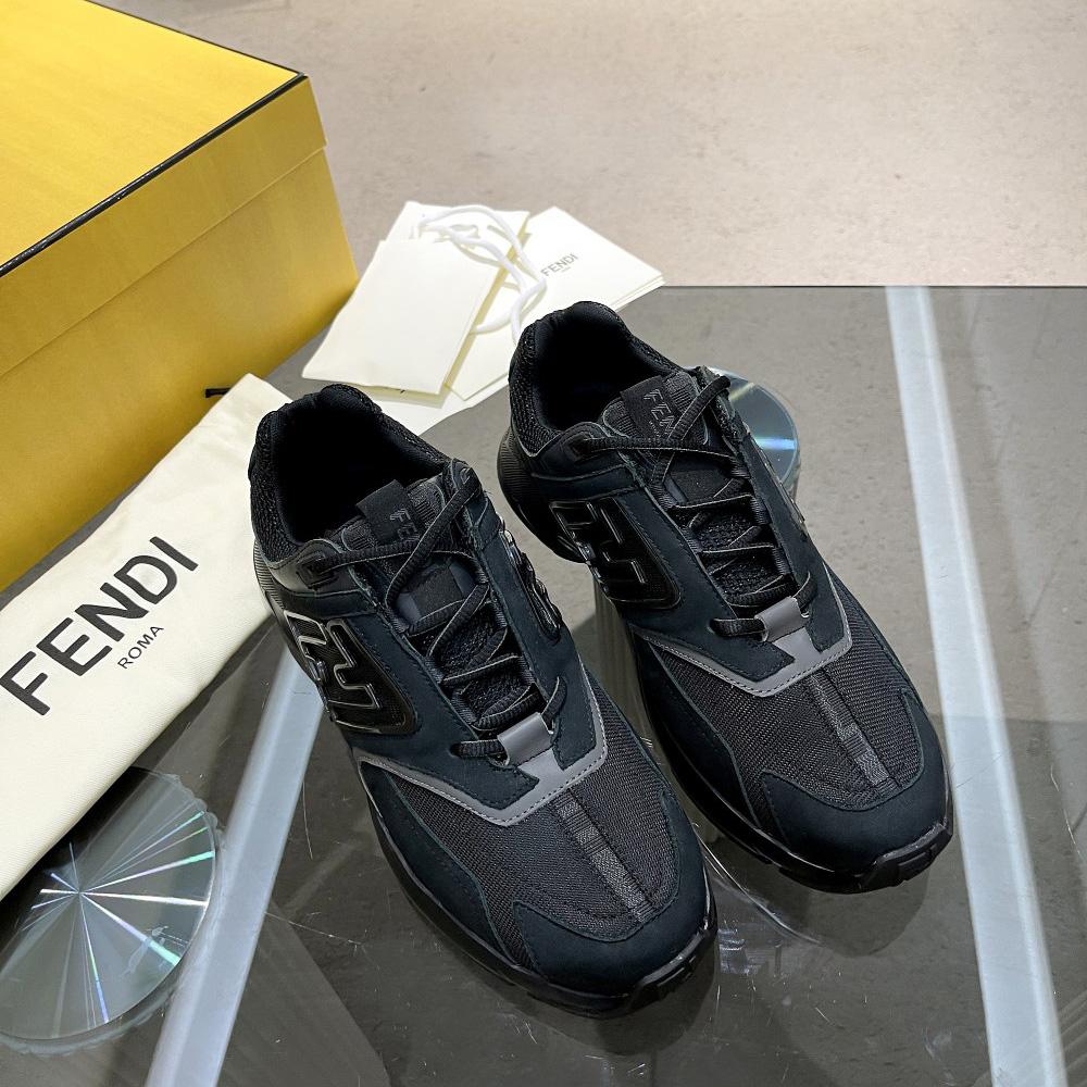 Fendi Faster Trainers Black Nubuck Leather Low-Tops Sneakers - EUR FASHION