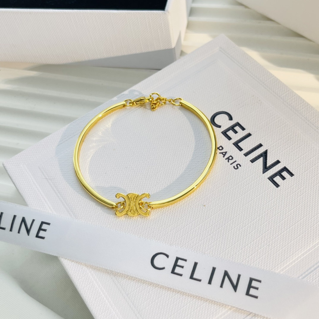 Celine Triomphe Articulated Bracelet In Brass With Gold Finish - EUR FASHION