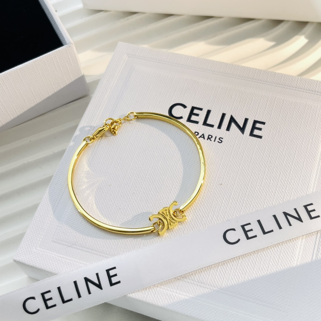 Celine Triomphe Articulated Bracelet In Brass With Gold Finish - EUR FASHION