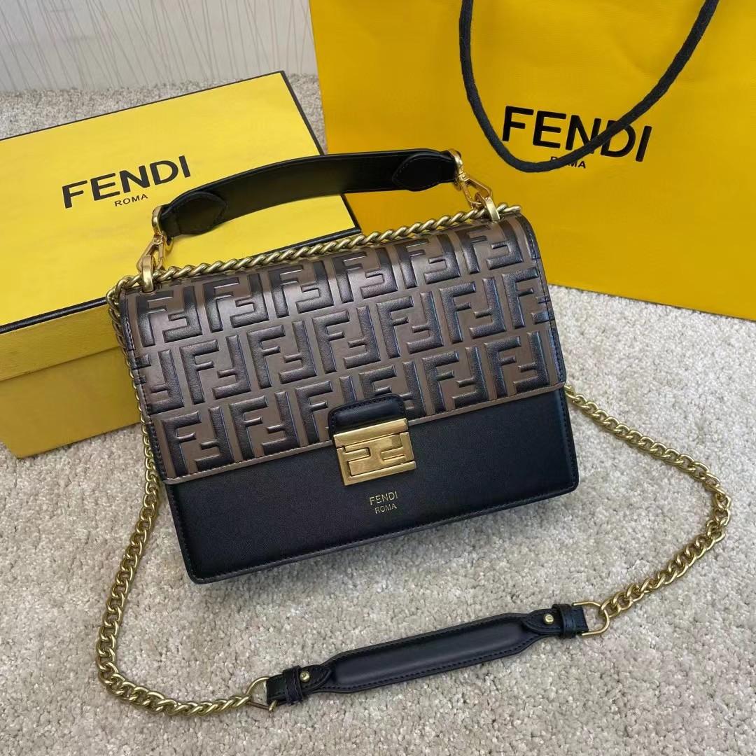 Fendi Kan I Black Leather Bag (25-17-10cm)   - EUR FASHION