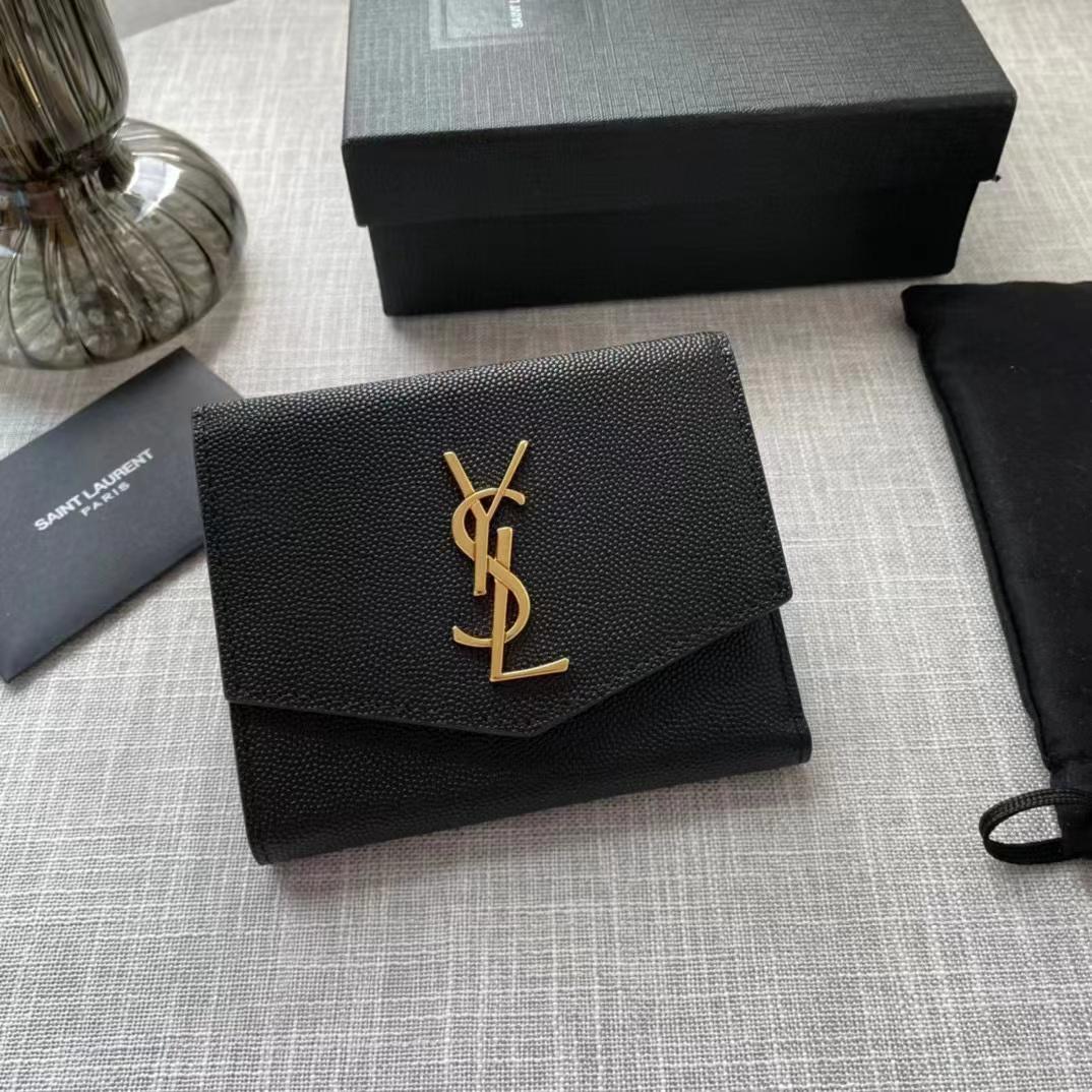 Saint Laurent Uptown Compact Wallet In Grain De Poudre Embossed Leather(12-10-3cm) - EUR FASHION